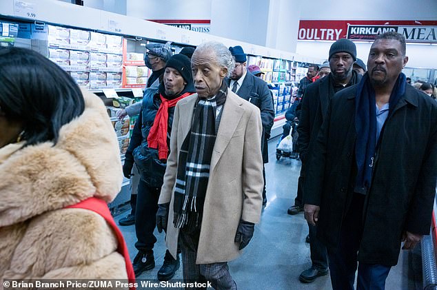 Rev. Al Sharpton, a veteran civil rights campaigner, showing support for Costco's DEI policies at a branch in East Harlem, New York